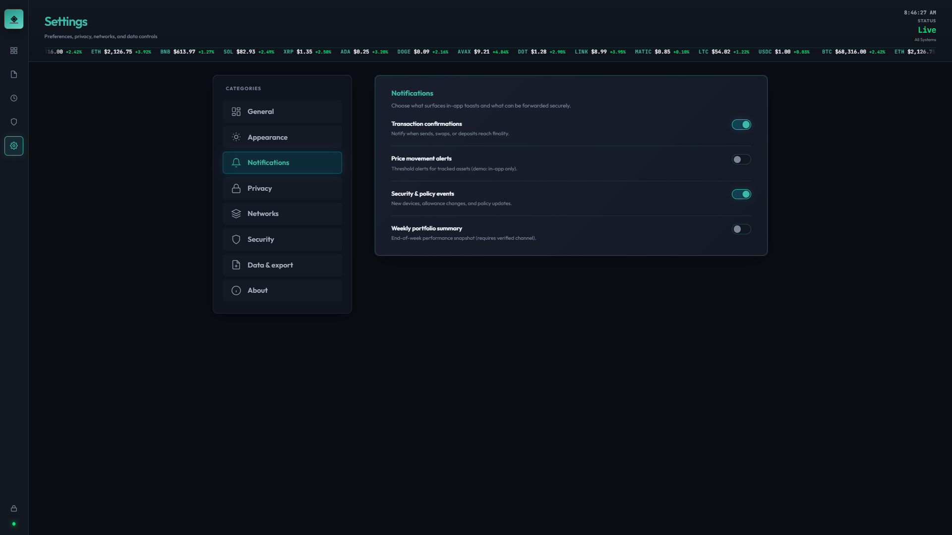 Settings Notifications
